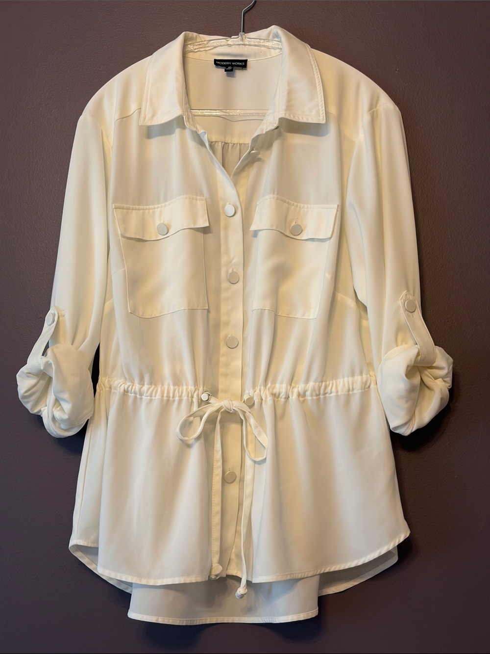 Modern Works women’s Cream Drawstring Shirt Jacket 1X